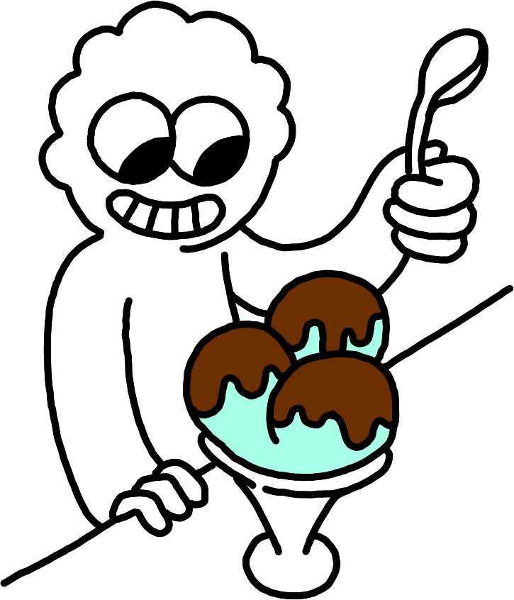 Dalton gets ready to tuck into a triple mint chocolate ice cream slathered in chocolate sauce.